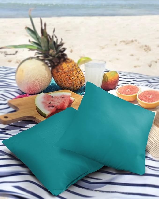 Outdoor Waterproof Pillow Covers for Patio Furniture Teal Blue Decorative Throw Pillow Cover Solid Color Pillowcases Set of 2 Cushion Case for Sofa Couch Chair Home Decor 16x16 inch x 2pcs