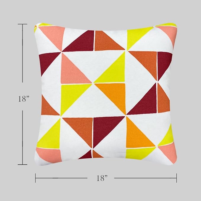Pack of 2 Outdoor Waterproof Decorative Throw Pillows with Inserts for Patio Furniture, 18x18 Inch Square Fade Resistant Patio Garden Cushions for Couch Bed Sofa, Triangular Multi