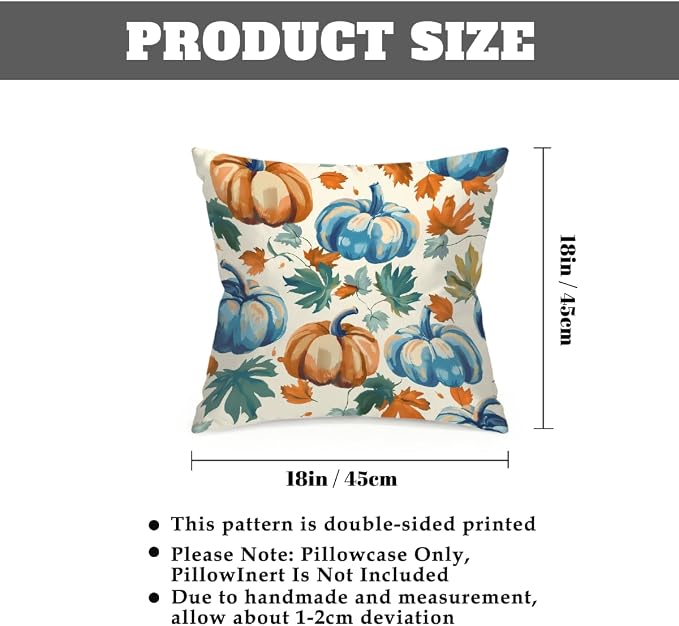 18x18 Inch Outdoor Pillow Covers Set of 2 Waterproof Throw Pillow Covers Decorative Couch Cushion Covers Blue Pumpkin Fall Leaf Square Pillowcases Protectors for Patio Garden Sofa