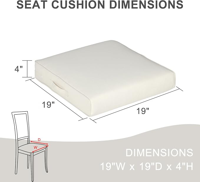 Aoodor Patio Chair Cushions Set of 2, 19 x 19 x 4 Inch Water Resistant Outdoor Seat Cushions with Handle and Ties, Square Corner Cushions for Patio Furniture Garden Lawn, Ivory
