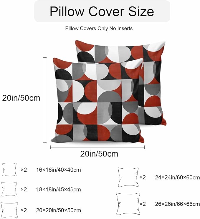 Vandarllin Outdoor Throw Pillows Covers 26x26 inch Set of 2 Waterproof Mid Century Geometric Decorative Zippered Cushion Covers for Patio Furniture, Abstract Modern Red Lumbar Pillowcases