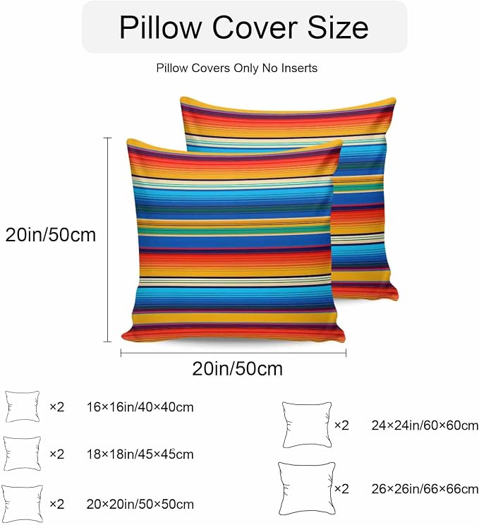 Colorful Striped Outdoor Pillow Covers 16x16 Inch Throw Pillow Covers Set of 2 Waterproof Decorative Pillow Cases Boho Rainbow Abstract Stripes Lines Cushion Covers for Patio Furniture Garden Couch