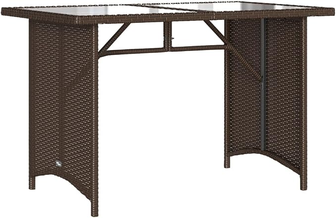 2 Piece Patio Dining Set with Cushions Brown Poly Rattan Outdoor Table and 3-Seater Sofa Set for Garden Backyard Patio, Tempered Glass Powder-Coated Steel Frame, Removable Washable Cushion Covers