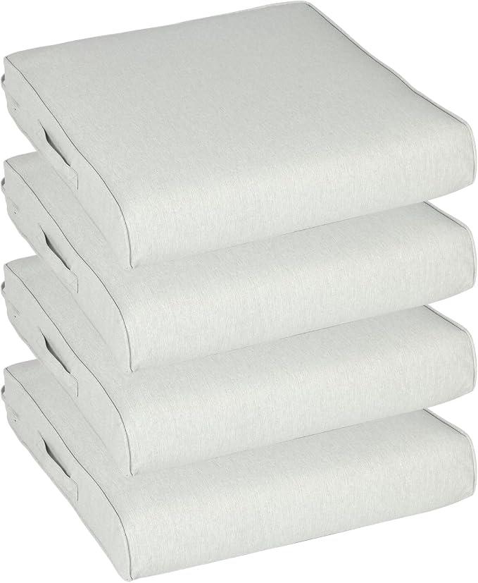 Aoodor Patio Chair Cushions Set of 4, 25 x 25 x 4 Inch Water Resistant Outdoor Seat Cushions with Handle and Ties, Square Corner Cushions for Patio Furniture Garden Lawn, Grey