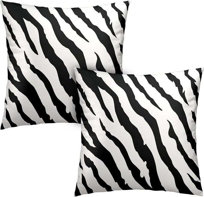 Set of 2 Modern Abstract Art Stripes Throw Pillow Covers 16x16 Black and White Vintage Animal Decorative Pillow Covers Zebra Tiger Cushion Cases Home Decor for Sofa Bed