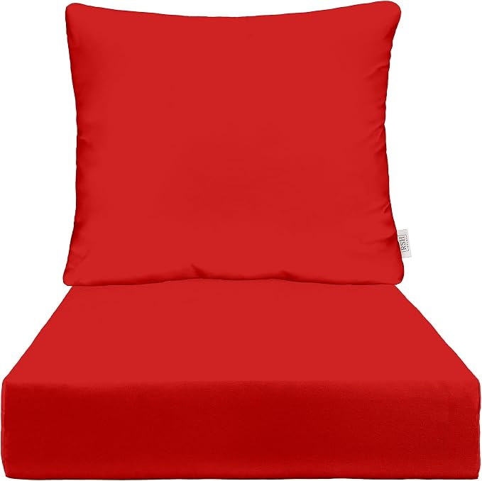 RSH DECOR: Sunbrella Deep Seating Cushion with Pillow Back | 25” x 25” Seat | Water and Fade-Resistant Performance Fabric | Outdoor Chair Cushion Set for Patio Furniture | Canvas Black - Made in USA