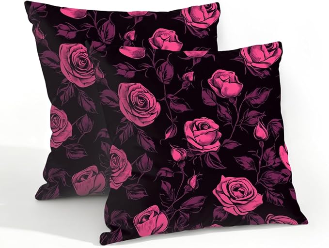 20x20 Inch Outdoor Pillow Covers Set of 2 Waterproof Throw Pillow Covers Decorative Couch Cushion Covers Pink Roses Plant Square Pillowcases Protectors for Patio Garden Sofa