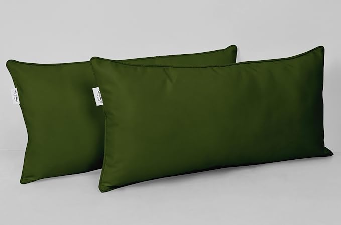 Indoor/Outdoor Polyester Fabric Lumbar Pillow Cover, All-Weather Waterproof Rectangular Cushion Case for Patio Furniture, 12 x 24 Set of 2 -Dark Green