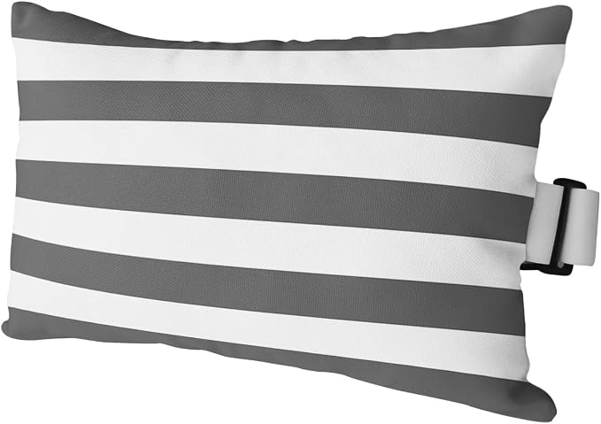 T&H XHome Outdoor Pillow for Chaise Lounge Chair, Deep Gray and White Stripe Waterproof Headrest Pillow Lumbar Pillows with Adjustable Elastic Strap for Beach, Poolside, Patio, Office (1 Pack)
