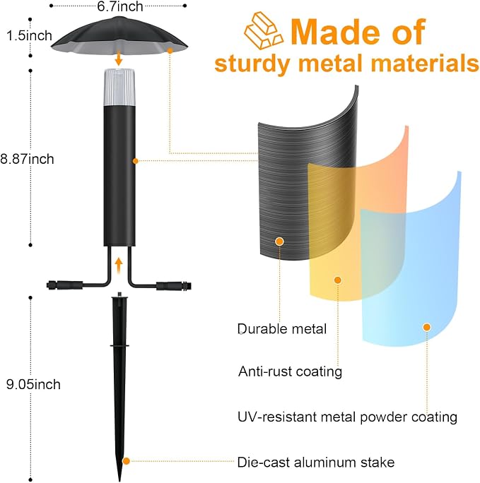 8 Pack Low Voltage Landscape Lighting Kit, 3W Metal Pathway Lights | Easy setup with transformer, dusk-to-dawn auto on/off and timer for garden, yard, walkway and driveway lighting