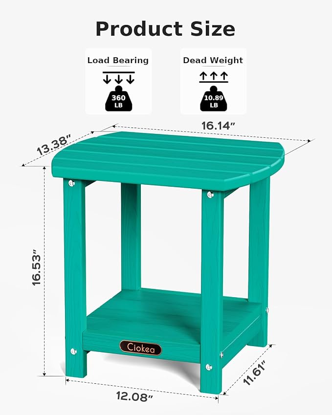 Ciokea Adirondack Outdoor Side Table 2 Pack, 2-Tier Sturdy Patio End Table Weather Resistant for Patio, Pool, Porch, Lake Blue