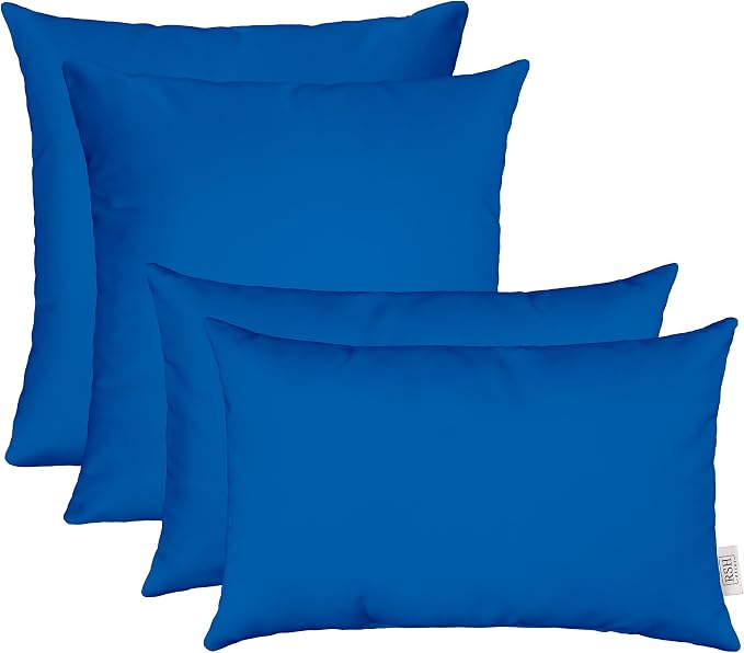 RSH DECOR: Sunbrella Lumbar & Square Pillows Set of 4 | 20" x 12" & 17" x 17" | Water and Fade-Resistant Performance Fabric | Outdoor Throw Pillows for Patio Furniture | Canvas Pacific Blue