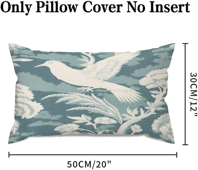 Set of 2 Blue Turquoise and White Birds Plant Decorative Throw Pillow Covers 12x20in Farmhouse Rectangle Accent Pillow Cases Cushion Cover Cases for Sofa Chair Bedroom Home Decor