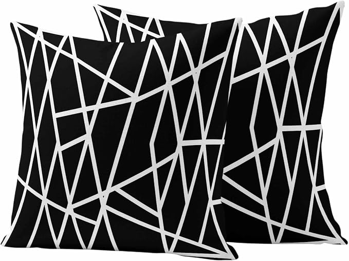 Outdoor Pillow Covers Waterproof, Black Geometric Decorative Square Throw Pillowcases Patio Cushion Covers for Tent/Garden, 20" x 20" 2 Pack, Abstract Stripes Modern Simple