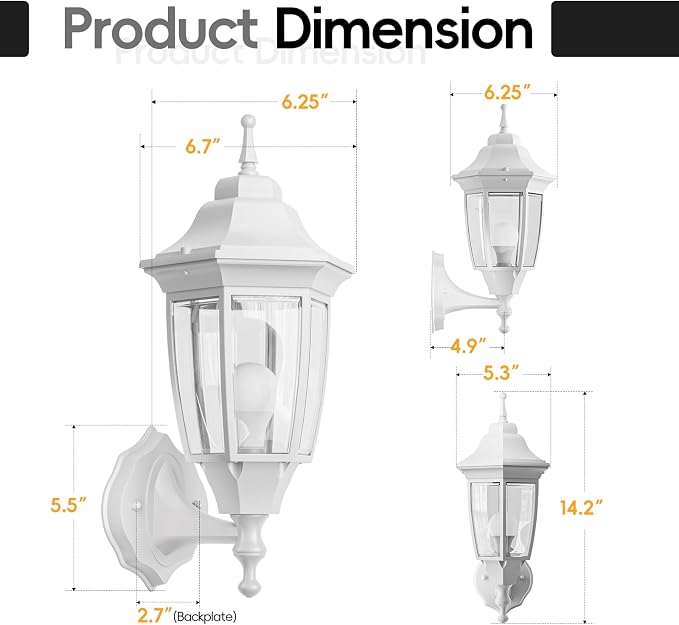 EMART Outdoor Front Porch Light with Bulb, Wall Lamp Fixture(2 Pack, White) | Exterior Anti-Corrosion, Waterproof Aluminum & Glass Shades, Modern Sconce Lantern for Outside, House, Garage