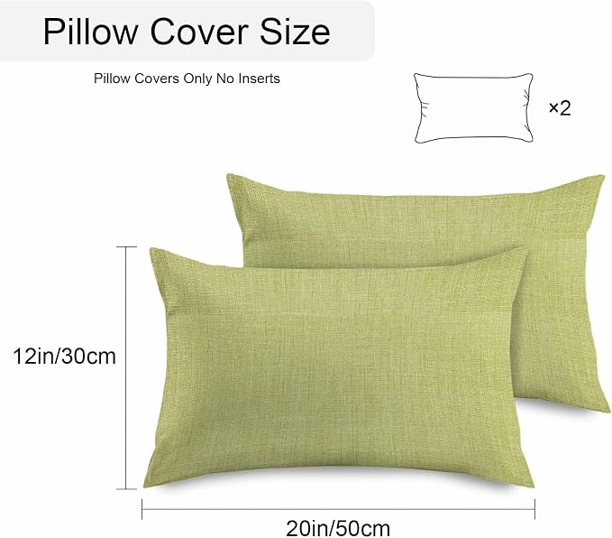 Vandarllin Outdoor Throw Pillows Covers 20x12 inch Set of 2 Waterproof Fruit Green Linen Decorative Zippered Cushion Covers for Patio Furniture, Farmhouse Pure Color Lumbar Pillowcases