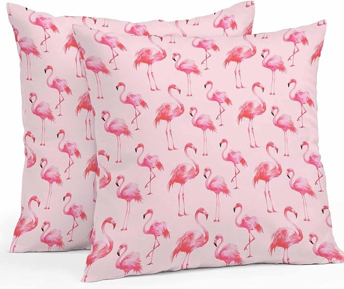 Pink Flamingo Outdoor Pillow Covers 26x26 Inch Throw Pillow Covers Set of 2 Waterproof Decorative Pillow Cases Summer Animals Cushion Covers for Patio Furniture Garden Couch Sofa