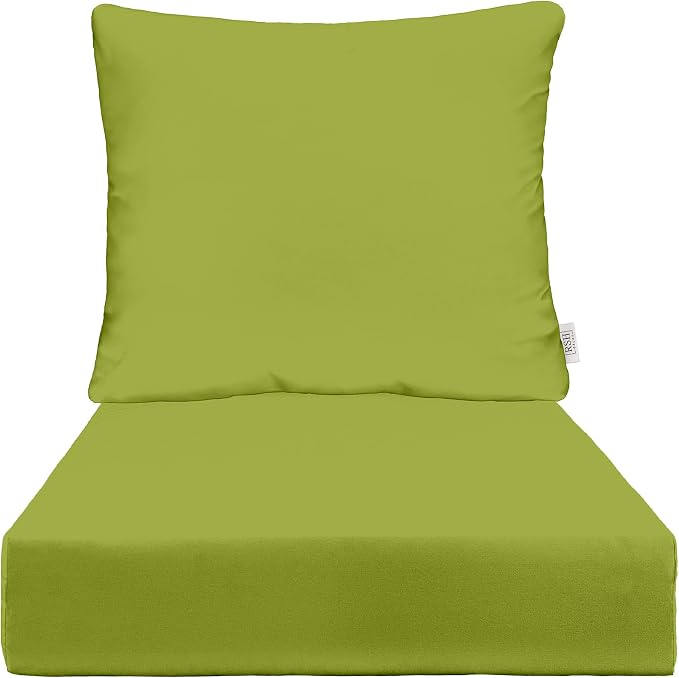 RSH DECOR: Deep Seating Cushion with Pillow Back | 26” x 30” Seat | Sunbrella Performance Fabric | Water & Fade-Resistant | Outdoor Chair Cushion Set for Patio | Canvas Macaw Moss - Made in USA