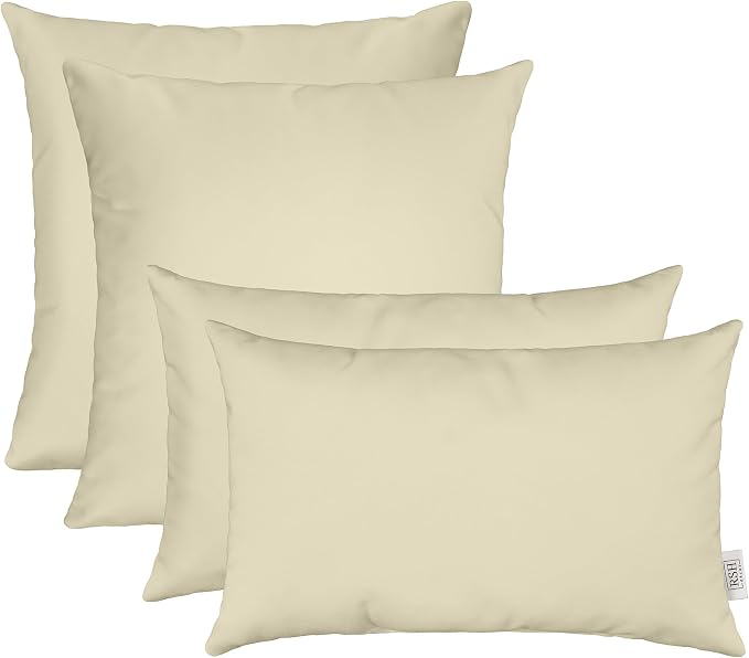 RSH DECOR: Sunbrella Lumbar & Square Pillows Set of 4 | 20" x 12" & 17" x 17" | Water and Fade-Resistant Performance Fabric | Outdoor Throw Pillows for Patio Furniture | Canvas Antique Beige