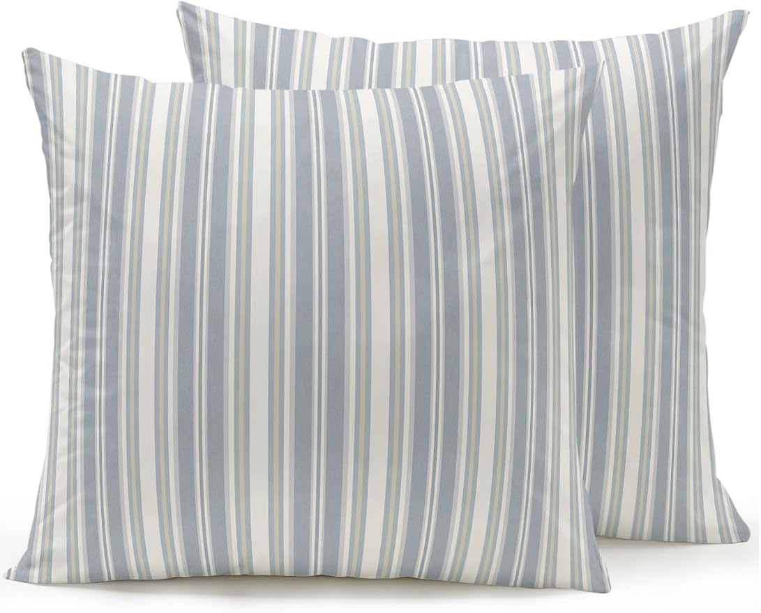 Waterproof Outdoor Pillow Set of 2 Blue Stripes Decorative Throw Pillows Cover & Insert 18x18 Inch Pillowcase White Lines Lines Square Pillows for Couch Sofa Bed Patio Furniture Indoor Outdoor