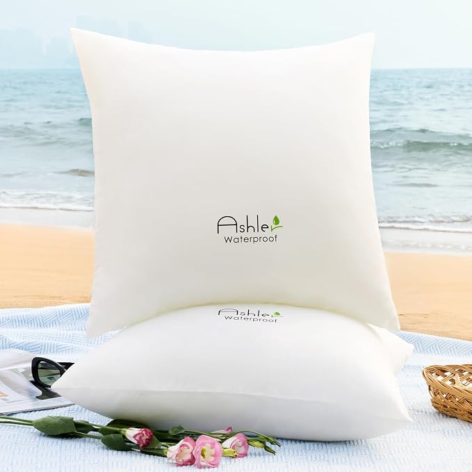 Outdoor Pillows 28 X 28 Pillow Inserts Pack of 2, Water-Resistant Decorative Premium Square Pillow Stuffer Sham Waterproof Pillow for Sofa Couch, Porch Patio Living Room Bedroom Furniture