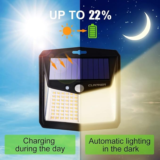 CLAONER Solar Lights Outdoor, [128 LED/10 Packs] Motion Sensor Lights 3 Working Modes for Outdoor with 270° Wide Angle Wireless IP65 Waterproof Security Light for Fence, Patio, Warm White