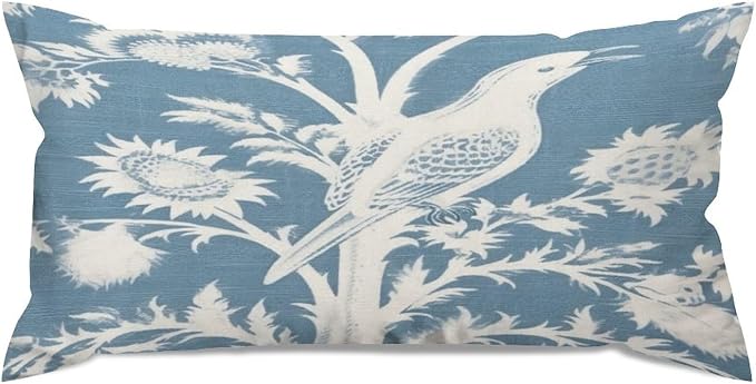Zipped Pillow Cases for Home Decor Blue Turquoise and White Birds Plant Throw Pillow Cover Set of 2 Farmhouse Cushion Cover Cases for Living Room Club Home Decor 12x24in