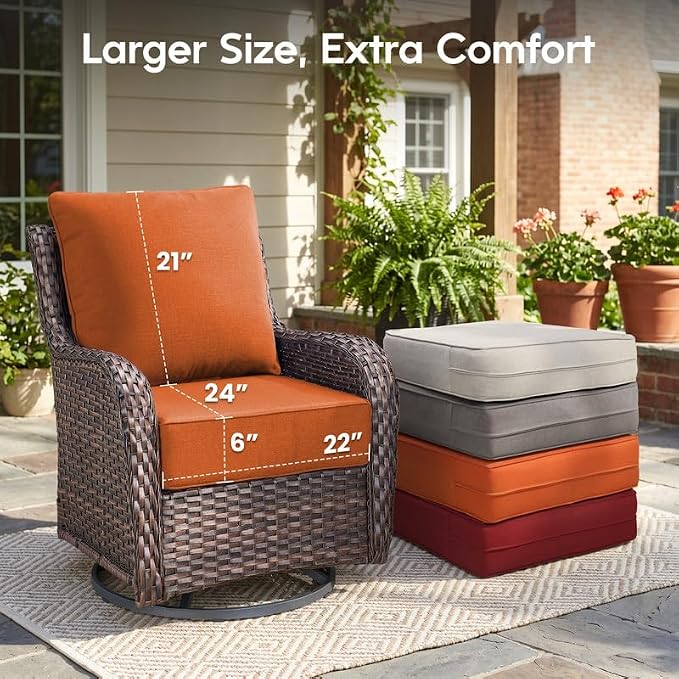 Luxury 22*24*6in Outdoor Patio Cushions, 3 Pieces Orange Outdoor Cushion | 6'' Thick Outdoor Cushions, Water-Resistant, Reversible, Removable Cover, for Patio Chairs Sofa Couch Loveseat