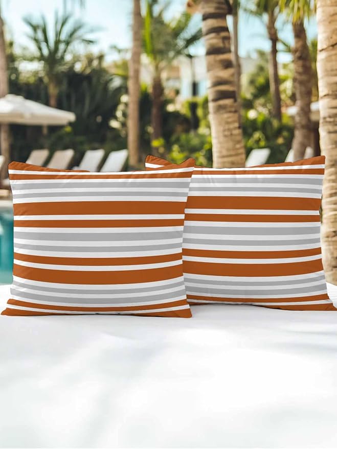 Outdoor Waterproof Throw Pillows Abstract Modern Stripes Patio Pillows Pack of 2,Decorative Pillow Covers with Insert,Pillow Cushion Case for Garden Couch Sofa Orange White Gray