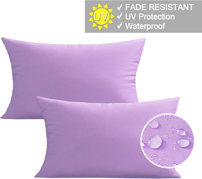 VAKADO 12x20 Outdoor Waterproof Throw Pillow Covers Set of 2 Decorative Turquoise Outside Patio Furniture Cushion Cases Decor for Garden Bench Porch Couch Tent,Purple