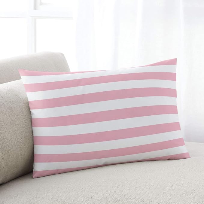 Lumbar Throw Pillow Covers 12x20 Outdoor Waterproof Pillow Covers for Patio Furniture Pink and White Stripes Throw Pillow Cover Solid Striped Pillowcases Set of 2 Cushion Case for Sofa Couch Chair