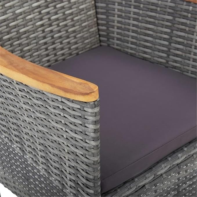BOWERY HILL 3-Piece Patio Dining Set, Gray Poly Rattan and Acacia Wood, Weather-Resistant, Cushioned Seats, Oiled Finish, Modern Outdoor Table and Chairs for Garden, Balcony, or Terrace