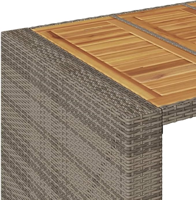 Grey Outdoor Bar Table Rectangular Synthetic Poly Rattan with Powder-Coated Steel Frame Durable Furniture for Garden Patio Dining