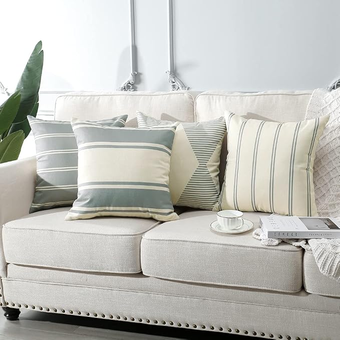 OTOSTAR Outdoor Waterproof Throw Pillow Covers Set of 4 Geometry Decorative Throw Pillow Cases 18x18 Inch Square Cushion Case Garden Pillows Shell Pillow Covers for Patio Furniture Couch Tent (Grey)