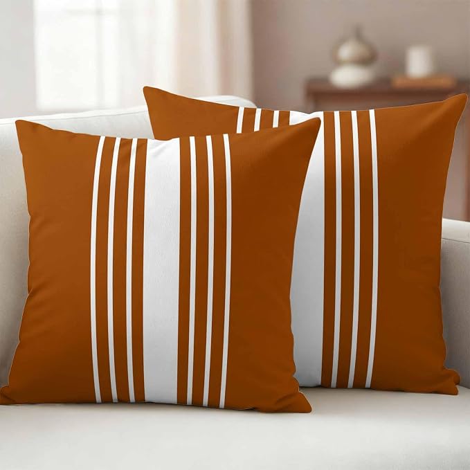 Burnt Orange White Stripe Outdoor Pillow Covers 26x26 Inch Throw Pillow Covers Set of 2 Waterproof Decorative Pillow Cases Modern Rustic Vertical Striped Cushion Covers for Patio Furniture Garden