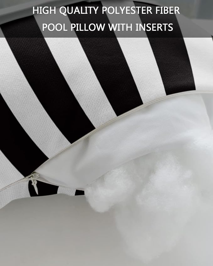 DecorLovee Black Striped Outdoor Recliner Pillows for Head, Farmhouse Waterproof Chair Pillow with Elastic Stripe, Black White Stripes Chaise Lounge Headrest Pillow for Patio/Beach/Pool 2Pack, 11"x16"