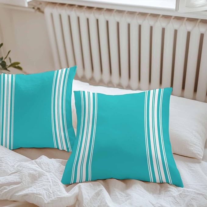 Outdoor Pillow Covers 18x18 Set of 2 Blue Stripe Outdoor Pillows Waterproof Throw Pillow Covers French Stripe Farmhouse Style Pillowcases Decorative Case for Patio Cushion