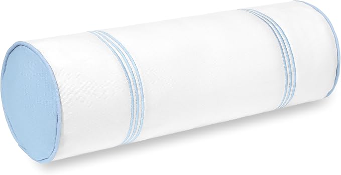 Hofdeco Premium Coastal Grandmillennial Patio Indoor Outdoor Bolster Pillow Cover Only, 6"x20" Water Repellent for Backyard, Couch, Poolside, Baby Blue Embroidered Stripes