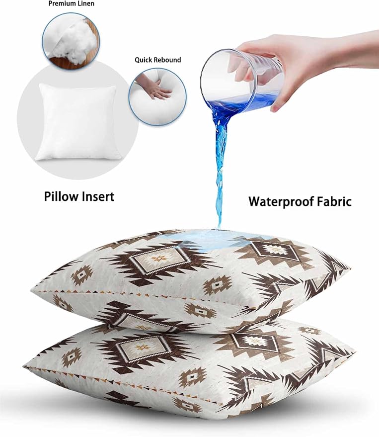 Waterproof Outdoor Pillow 1 Pack Brown Boho Aztec Decorative Throw Pillows Cover & Insert 20x12 Inch Lumbar Pillowcase Southwest Tribal Style Pillows for Couch Sofa Bed Patio Furniture Indoor Outdoor