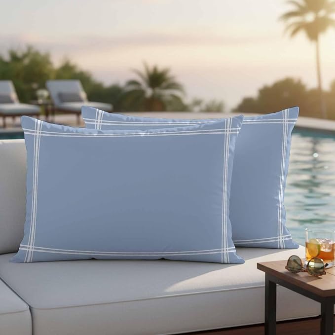 Light Blue Outdoor Pillow Covers 20"x12" Set of 2, Solid Color Waterproof Throw Pillow Covers for Patio Furniture, Decorative Cushion Covers for Porch
