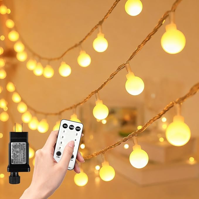 RaThun 65.6ft Globe String Lights with Remote for Indoor Bedroom Warm White | 150 LED Fairy Lights with Timer, 8 Modes, 16ft Extended Lead, Linkable for Bedroom,Dorm,Classroom,Christmas,Indoor Decor