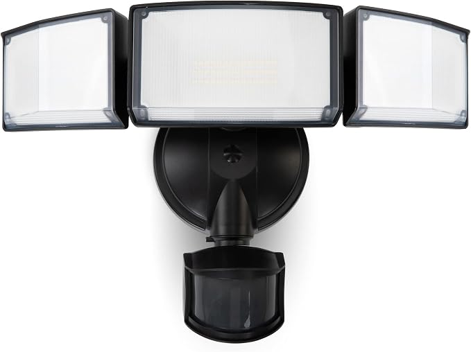 LUTEC 72W 7500LM LED Security Lights Motion Sensor Light Outdoor, 5000K Daylight, IP65 Waterproof, Dusk to Dawn, 3-Head Motion Detected Flood Light for Garage, Yard, Porch(Black)