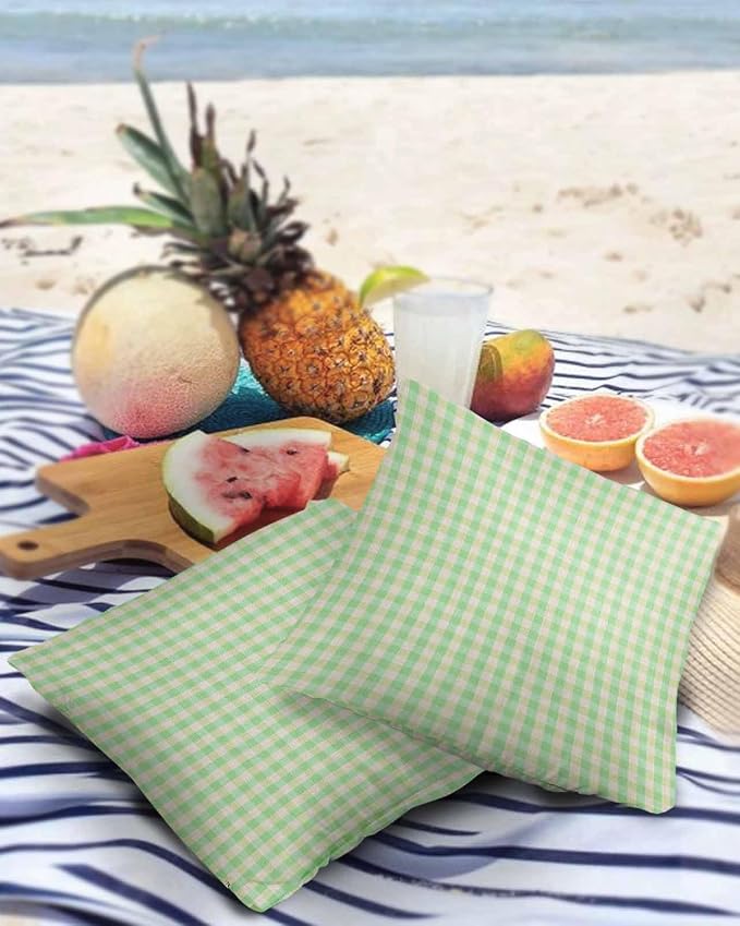 Outdoor Waterproof Throw Pillow Covers Set of 2 Green Buffalo Plaid Pillowcases 26x26 Inches Linen Classic Checked Patio Decorative Pillows Cushion Case Patio Pillows for Couch Bed Chair Garden