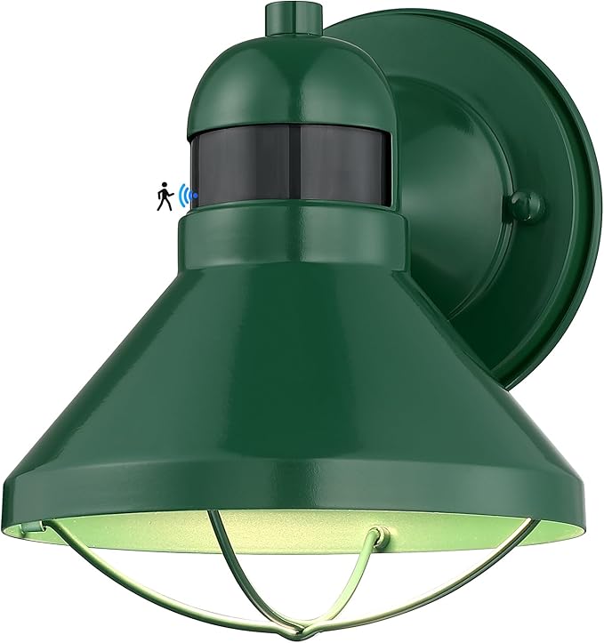 Dusk to Dawn Motion Sensor LED Outdoor Wall Light Fixture Green | Exterior Sconce Lighting Rustic Farmhouse Porch Lamp Waterproof Outside Barn Light Wall Mount for House Patio Garage