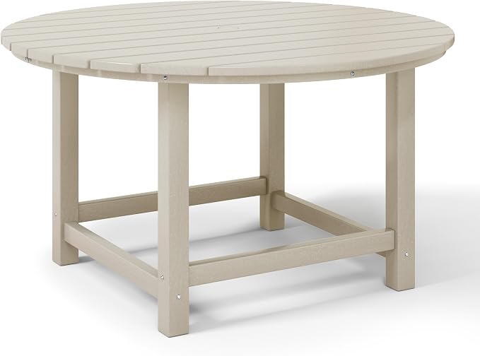 WestinTrends Malibu Kids Outdoor Patio Furniture HDPE 38" Wide Round Dining Table, Sand