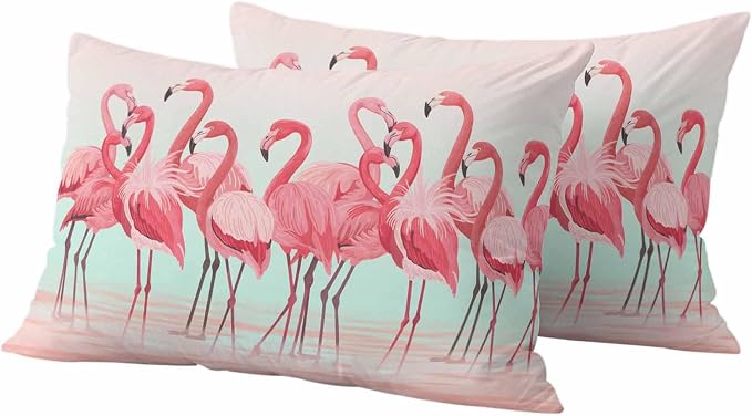 Outdoor Pillow Covers,Flamingo Bird on Gradient Background Decorative Throw Pillow Cover Waterproof Pillowcase Set of 2,Linen Cushion Case for Sofa Couch Bed 20x12 Inch,Tropical Pink Animals