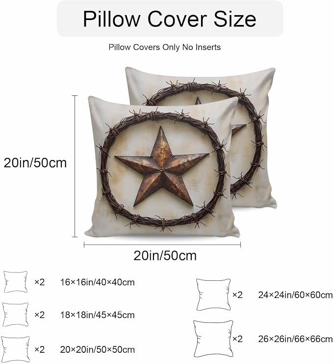 Texas Star Rustic Waterproof Outdoor Pillow Covers Set of 2 Home Decor, Vintage Country Stars Modern Abstract Pillowcase Patio Pillow Covers for Couch Bench Furniture Garden 24x24in