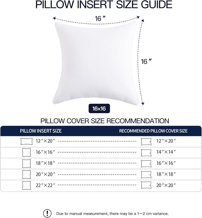 16x16 Outdoor Pillow Inserts Set of 4 Small Size Waterproof Square White DecorativeThrow Pillow Inserts for Indoor Couch Sofa Beds Cushions Outdoor Patio Furniture Cushions