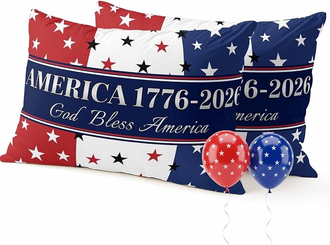 America 250th Anniversary Outdoor Pillow Covers 20"x12" Set of 2, God Bless America Patriotic Star Strip Waterproof Throw Pillow Covers for Patio Furniture, Decorative Cushion Covers for Porch