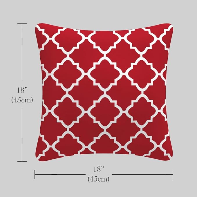 Pack of 2 Outdoor Waterproof Decorative Throw Pillow Covers for Patio Furniture, 18x18 Inch Fade Resistant Patio Garden Cushions for Couch Bed Sofa, Geometric Red